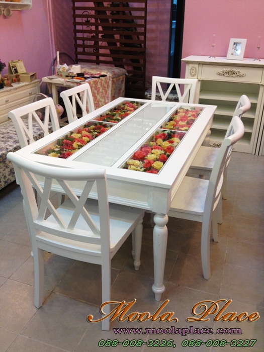 โต๊ะรับประทานอาหาร สีขาวสไตล์วินเทจ  